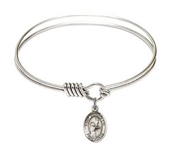 6 1/4 inch Round Eye Hook Bangle Bracelet w/ St. Bernadette medal charm