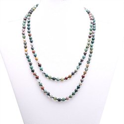 6mm India Natural Agate Beads Necklace Women Handmade Long Necklace Stone Beads Necklaces 47”