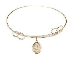 7 1/2 inch Round Double Loop Bangle Bracelet w/ Our Lady of Lourdes medal charm