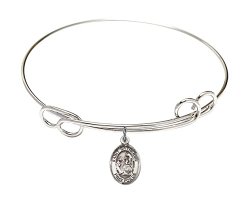 7 1/2 inch Round Double Loop Bangle Bracelet w/ St. Catherine of Siena medal charm