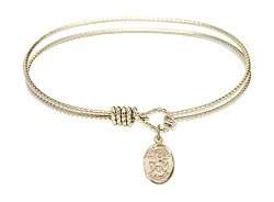 7 1/4 inch Oval Eye Hook Bangle Bracelet w/ St. Michael the Archangel medal charm