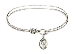 7 1/4 inch Oval Eye Hook Bangle Bracelet w/ St. Robert Bellarmine medal charm