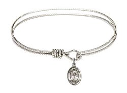 7 1/4 inch Oval Eye Hook Bangle Bracelet w/ St. Timothy medal charm