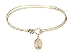 7 inch Oval Eye Hook Bangle Bracelet w/ St. Dominic Savio medal charm