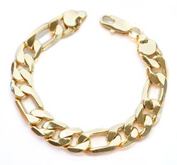 8 7/8″ Classic Chunky High Fashion 14kt Yellow Gold Layered 13mm Thick Figaro Chain Bracelet