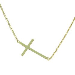 925 Sterling Silver Sideways Horizontal Cross Pendant Necklace