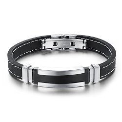 Alimab Top Fashion Sports Silicone Mix Metal Titanium Steel Bracelet Men Adjustable Length