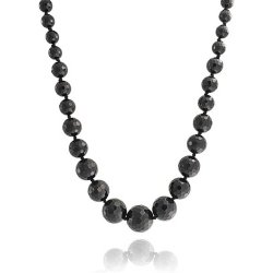 Bling Jewelry Graduated Round Faceted Black Simulated Onyx Bead Necklace 20in Silver Plated