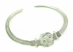 Brass Buddha Knot Necklace Silver Tone
