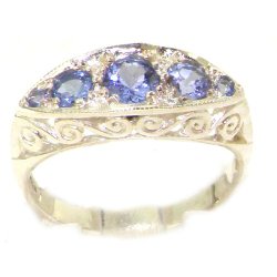Carved Solid English Sterling Silver Natural Tanzanite Ring – Finger Sizes 5 to 12 Available