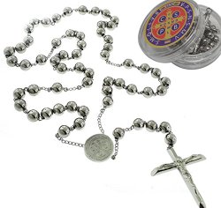 Catholic Rosary Beads Pray Necklace Stainless Steel Saint Benedict Medal-San Benito-28″ 6MM ,24″ 6MM OR 18″ 4MM