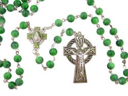 Celtic Jewelry 7MM Green Bead Rosary with Saint Patrick Irish Blessing Prayer Card
