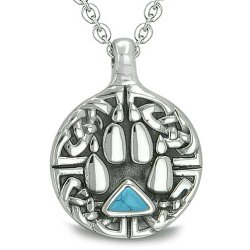 Celtic Shield Knot Wolf Paw Triangle Energy Simulated Turquoise Crystal 22 Inch Necklace