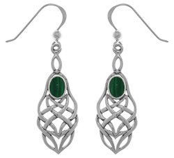 CGC Sterling Silver and Created Malachite Celtic Knotwork Dangle Earrings