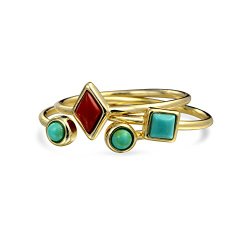 Christmas Gifts 925 Sterling Silver Simulated Turquoise Stackable Midi Ring Set Gold Plated