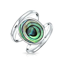 Christmas Gifts Bezel Set Modern Abalone Shell Double Band Ring Sterling Silver
