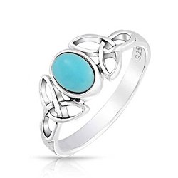Christmas Gifts Celtic Knot Triquetra Simulated Turquoise Gemstone 925 Silver Ring Free Engraving