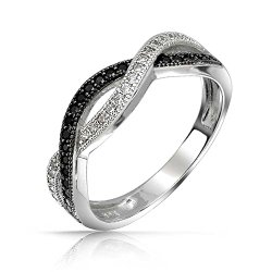 Christmas Gifts Sterling Silver White and Simulated Onyx CZ Pave Twist Infinity Band Ring