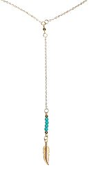 Contemporary Feather Y Lariat Goldtone Chain Necklace with Clasp in Gift Box