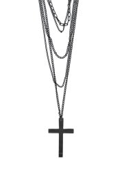 Cross Black Layered Chains Necklace NC09 Statement Fashion Jewelry