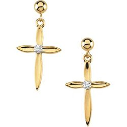 Diamond Cross Dangle Earring in 14k Yellow & White Gold
