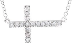 Diamond Sideways Cross Pendant Rhodium Plate14k White Gold Necklace, 18″ (1/5 Cttw)