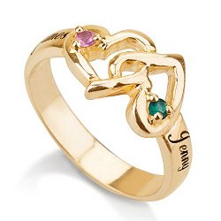 Engraved Promise Ring Couple’s Birthstone Double Heart Personalized Name Ring -Available Sizes 5,5.5,6,6.5,7,7.5,8,8.5,9
