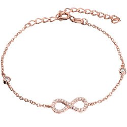 EVER FAITH 925 Sterling Silver Figure 8 Infinity Pave CZ Bracelet Anklet Chain Rose Gold Plated Clear