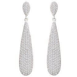 EVER FAITH 925 Sterling Silver Pave Cubic Zirconia Elegant Long Tear Drop Engagement Earrings Clear