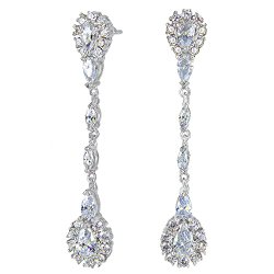 EVER FAITH 925 Sterling Silver Pave CZ Classical Gatsby Inspired Chandelier Bride Earrings Clear