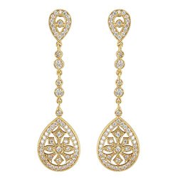EVER FAITH Art Deco Classical Gatsby Inspired Pave Cubic Zirconia Chandelier Earrings Gold-Tone