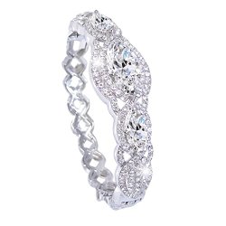 EVER FAITH Bridal Silver-Tone 3 Marquise-Shape Clear Zircon Bracelet Austrian Crystal