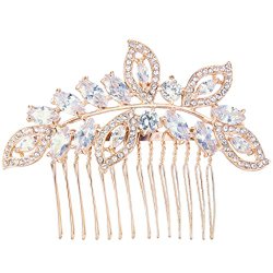 EVER FAITH Rose Gold-Tone Cubic Zirconia Austrian Crystal Leaf Wing Bridal Wedding Hair Comb Clear