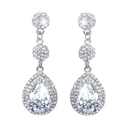 EVER FAITH Silver-Tone Art Deco Teardrop Bridal Dangle Earrings Clear CZ Austrian Crystal
