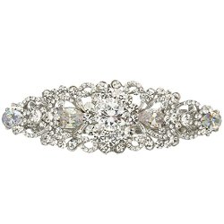 EVER FAITH Silver-Tone Austrian Crystal CZ Bridal Art Deco Flower Vine Hair Barrette Clip Clear