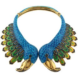 EVER FAITH Vintage Style 2 Blue Flamingo Statement Choker Necklace Austrian Crystal Gold-Tone
