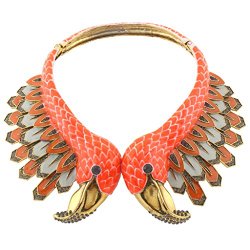 EVER FAITH Vintage Style 2 Orange Flamingo Statement Choker Necklace Austrian Crystal Gold-Tone