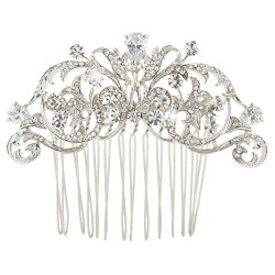 EVER FAITH Wedding Royal Flower Hair Comb Clear Zircon Crystal Silver-Tone