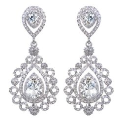 EVER FAITH Wedding Victorian Style Pattern Teardrops Dangle Earrings Zircon Crystal