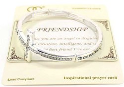 Friendship Blessings Engraved Cross Stretch Bracelet with Inspirational card by Jewelry Nexus
