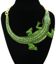 GALHAM – Huge Fashion Green Iced Out Crocodile Pendants Chunky Statement Necklace