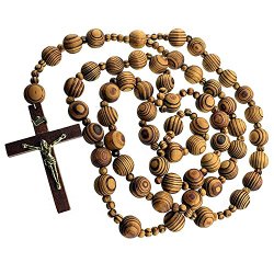 Giant Big Beads Rosario Natural Wood Chain Jesus Cross XL Large 40″ Wall Rosary