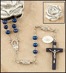 Gifts of Faith Milagros Catholic Rosary Marian Rose Petal Rosary 6mm Rose Scented Wood Beads with Rose Shaped Metal Our Father Beads Blue, Come in Rose Shapped Gift Box