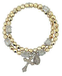 Gold Tone Cap Bead Rosary Wrap Bracelet