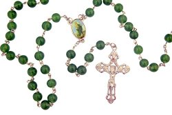 Green Glass Prayer Beads Rosary with Saint Jude Centerpiece, 23 Inch