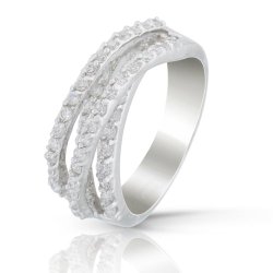 JanKuo Jewelry Rhodium Plated 4-Row Criss Cross Micro Pave Cubic Zirconia Band Ring