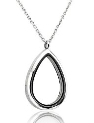 JOVIVI® TearDrop Floating Charm Memory Locket Necklace – 316 Surgical Stainless Steel Magnetic Closure