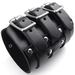 KONOV Jewelry Wide Genuine Leather Men’s Bangle Cuff Bracelet, Punk Rock, Fits 7.5″ to 9″, Black