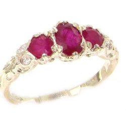 Ladies Solid Sterling Silver Natural Ruby English Victorian Trilogy Ring – Finger Sizes 5 to 12 Available