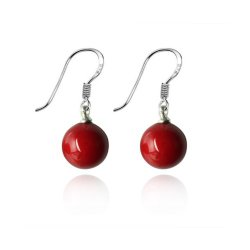 Lureme Thanks Giving Black Friday Cyber Monday X-mas 10mm Perfect Round Red Natural Stone Silver Tone Drop Earrings for Women and Teen Girls (02001504*)